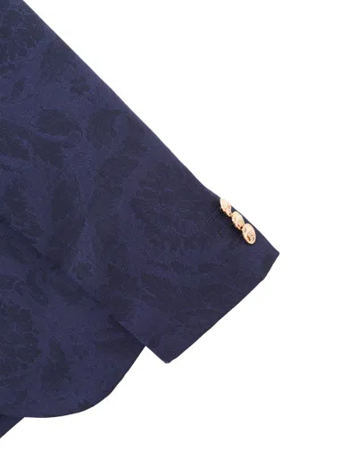 Versace Blue Baroque Print Blazer In Blue