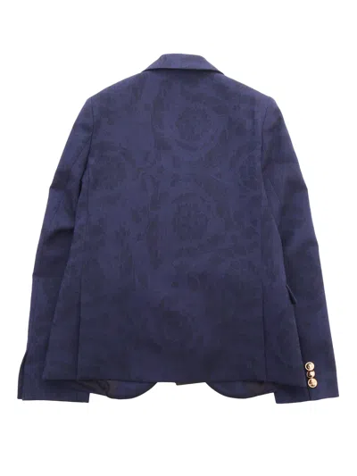 Versace Blue Baroque Print Blazer In Blue