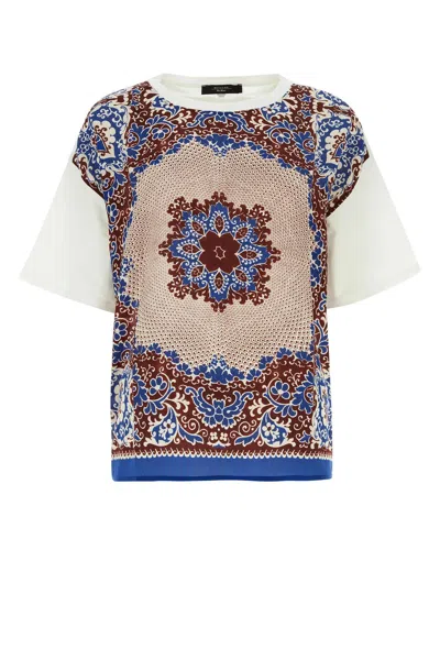 Shop Weekend Max Mara Printed Cotton And Silk Malaga Oversize T-shirt In Bianco Bluette