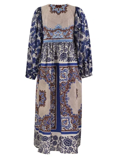 Shop Weekend Max Mara All-over Printed Crewneck Dress In Blu Turchese