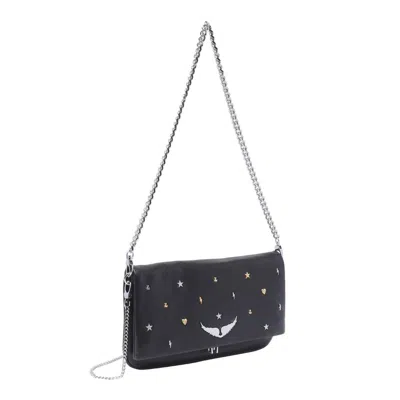 Shop Zadig &amp; Voltaire Rock Lucky Charms Chain-linked Clutch Bag In Noir