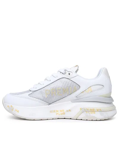 Shop Premiata Moerund Sneakers In Leather And White Fabric In Bianco