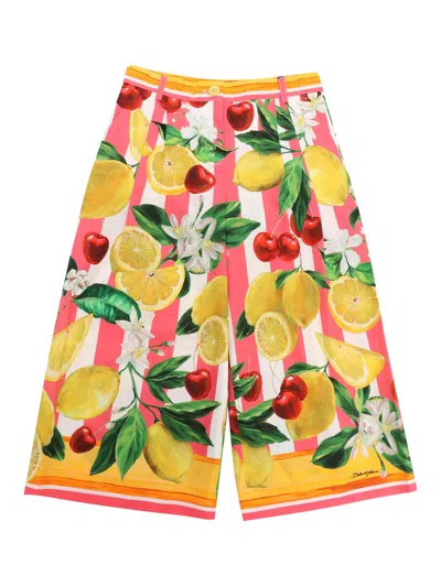 Dolce & Gabbana Wide-leg Lemon-print Trousers In Yellow