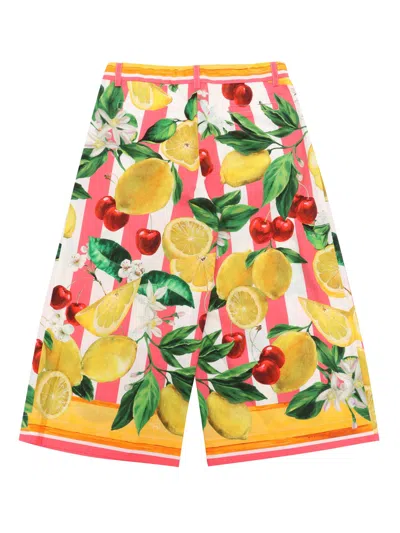 Dolce & Gabbana Wide-leg Lemon-print Trousers In Yellow