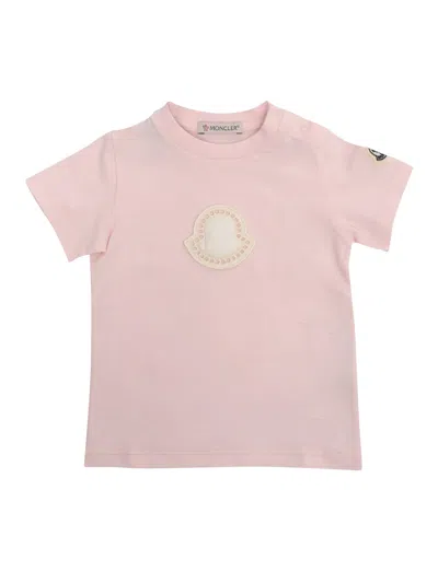 Moncler Logo Patch Crewneck T-shirt In Pink