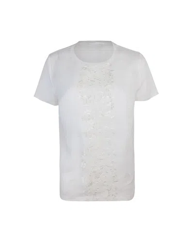 Shop Weekend Max Mara Floral Embroidered Crewneck T-shirt In White