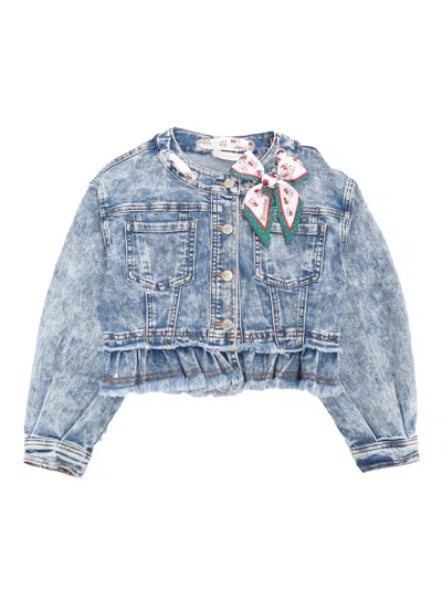 Shop Monnalisa Denim Jacket With Bow In Blue