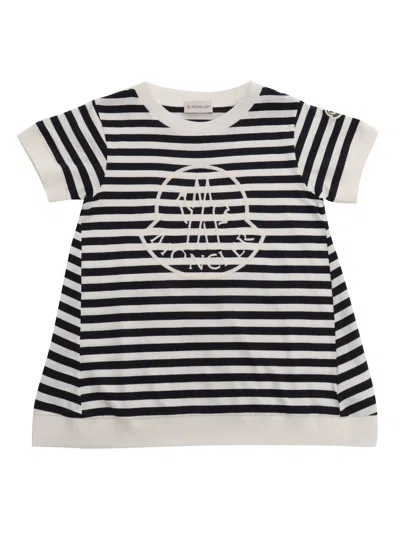 Shop Moncler Striped T-shirt With Logo In Beige