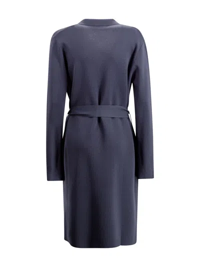 Shop P.a.r.o.s.h Knitted Double-breasted Midi Coat In Blu