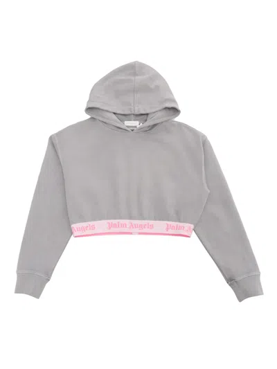 Shop Palm Angels Gray Cropped Sweatshirt In Grey