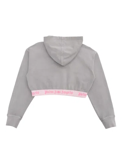 Shop Palm Angels Gray Cropped Sweatshirt In Grey