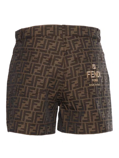 Shop Fendi Ff Brown Canvas Shorts
