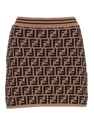 Shop Fendi Ff Knit Skirt In Brown