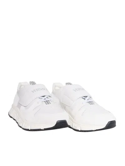 Shop Versace White Leather Sneakers