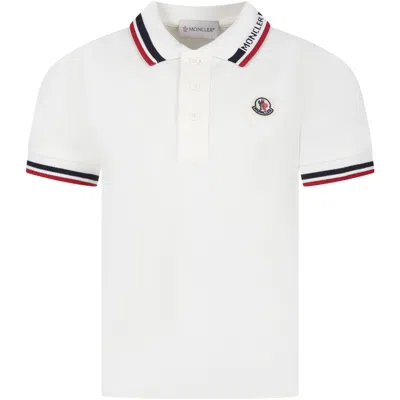 Shop Moncler White Polo Shirt For Boy With Logo