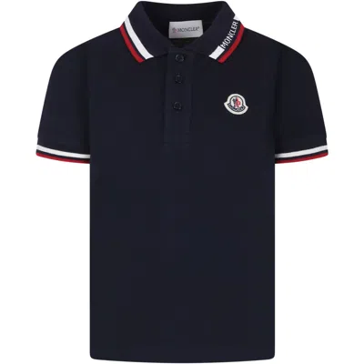 Shop Moncler Blue Polo Shirt For Boy With Logo