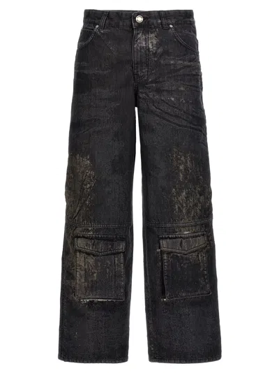Shop Pinko Cargo Denim Devorè Jeans In Black