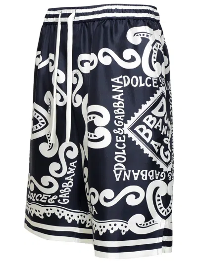 Shop Dolce & Gabbana Bermuda Shorts Navy Silk Joggers