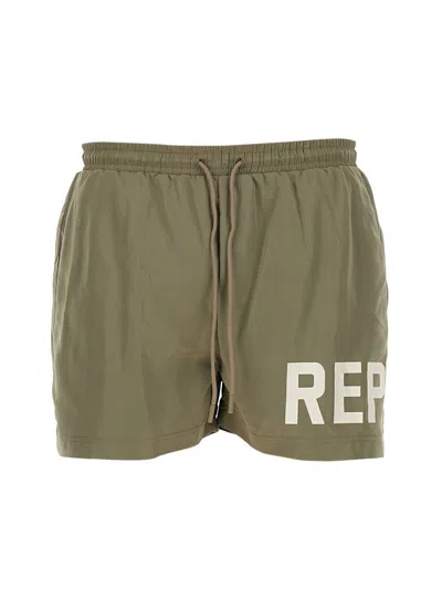Shop Represent Swimsuit With Logo In Khaki