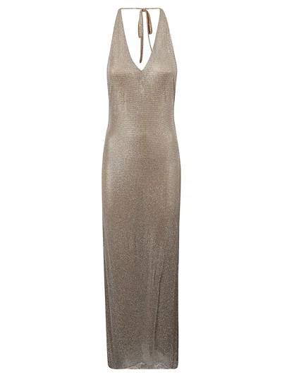 Shop Giuseppe Di Morabito Sleeveless V-neck Dress In Beige+crystal