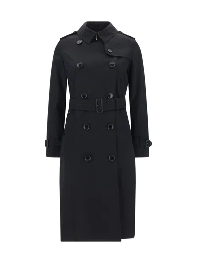 Shop Burberry Double Breasted Belted Trench Coat In Black