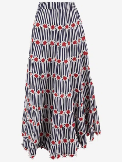 Shop Flora Sardalos Cotton Skirt With Striped Pattern In Red