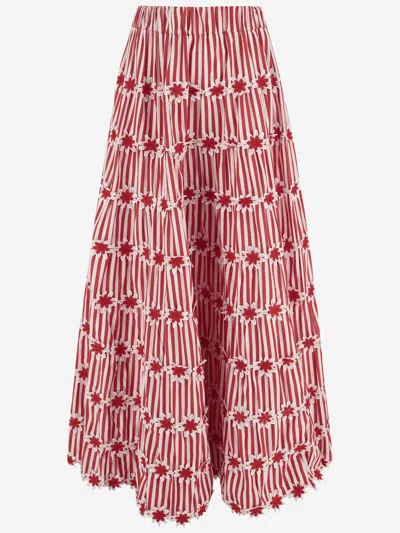 Shop Flora Sardalos Cotton Skirt With Striped Pattern In Red