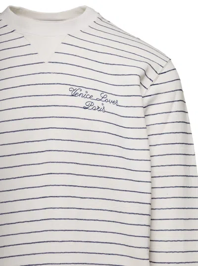Shop Golden Goose Journey Ms Crew Neck Sweatshirt/striped Cotton+venice Loves Paris Logo In White
