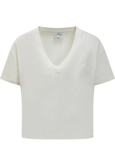 Shop Courrèges V Neck Cropped T-shirt In Heritage White