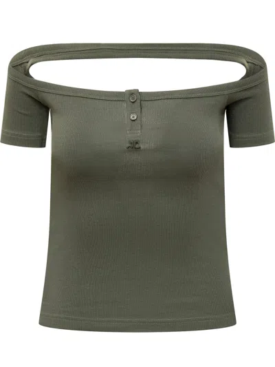 Shop Courrèges Hyperbole Top In Camouflage Green