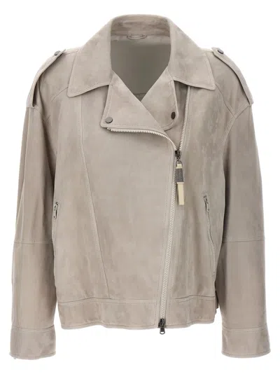 Shop Brunello Cucinelli Suede Jacket In Gray