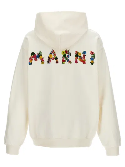 Shop Marni Logo Print Hoodie In White