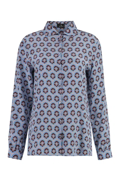 Shop Etro Printed Silk Shirt In Azzurro/marrone