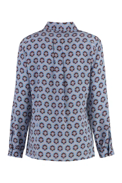 Shop Etro Printed Silk Shirt In Azzurro/marrone