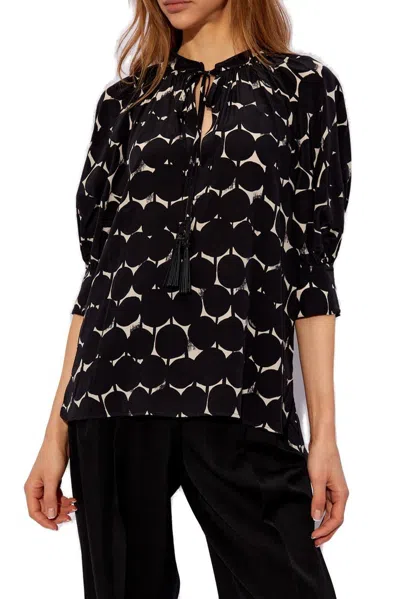 Shop Max Mara Emy All-over Patterned Drawstring Top In Bianco/nero