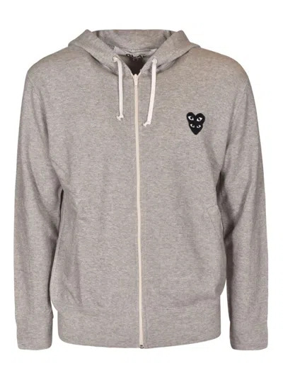 Shop Comme Des Garçons Play Logo Patch Zip-up Jacket In Grey
