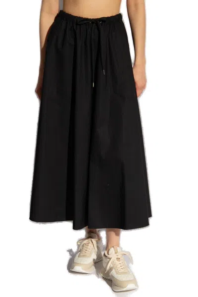 Shop Moncler Elastic Waist Flared Midi Skirt In Black