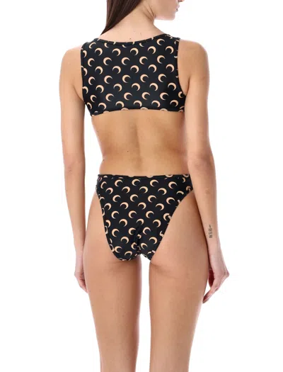 Shop Marine Serre All-over Moon One-piece Swimsuit In Black