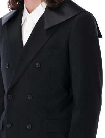 Shop Comme Des Garçons Homme Deux Double-breasted Blazer With Satin Collar In Black