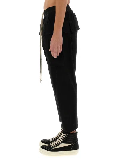 Shop Rick Owens Drawstring Waist Cropped Cargo Pants In Black