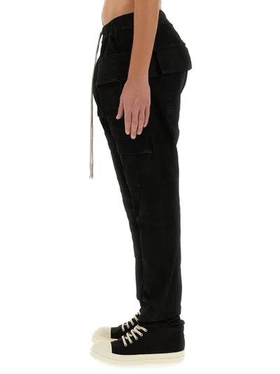 Shop Rick Owens Elastic Drawstring Waist Cargo Pants In Black