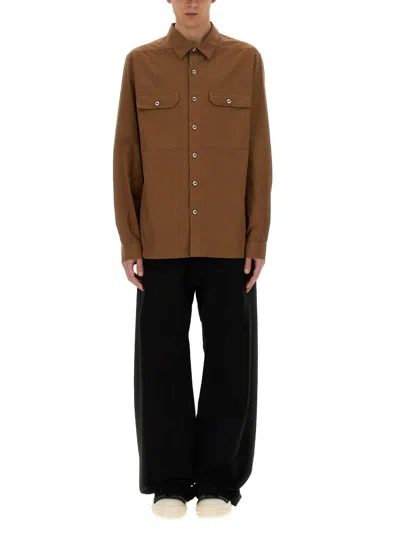 Shop Rick Owens Patched Pocket Formal Plain Shirt In Brown