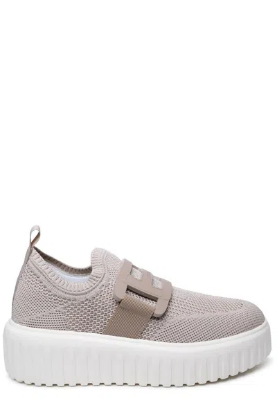 Shop Hogan H-stripes Knit Sneakers In Clay