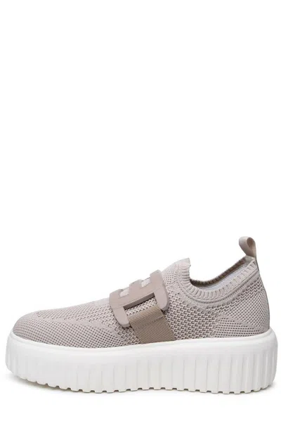 Shop Hogan H-stripes Knit Sneakers In Clay