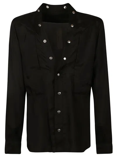 Shop Rick Owens Snap Button Trimmed Shirt In Black