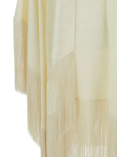 Shop Taller Marmo Beige Kaftan Dress With Fringes In Acetate Blend Woman