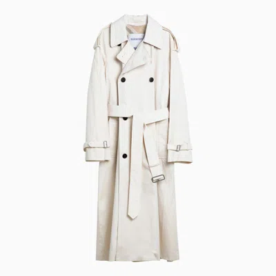 Shop Burberry Long Double-breasted Trench Coat In Beige