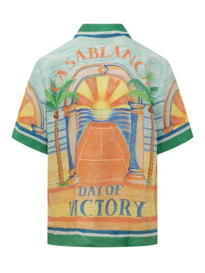 Shop Casablanca Day Of Victory Linen Shirt In Multicolor