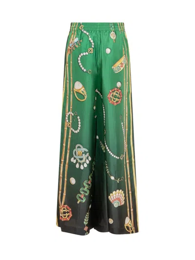 Shop Casablanca Silk Pants In Green