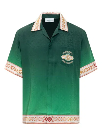 Shop Casablanca Silk Shirt With Laurel Graphics In Green